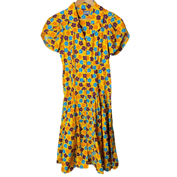 LHD Glades Dress Retro Yellow Floral - Picture 3 of 6